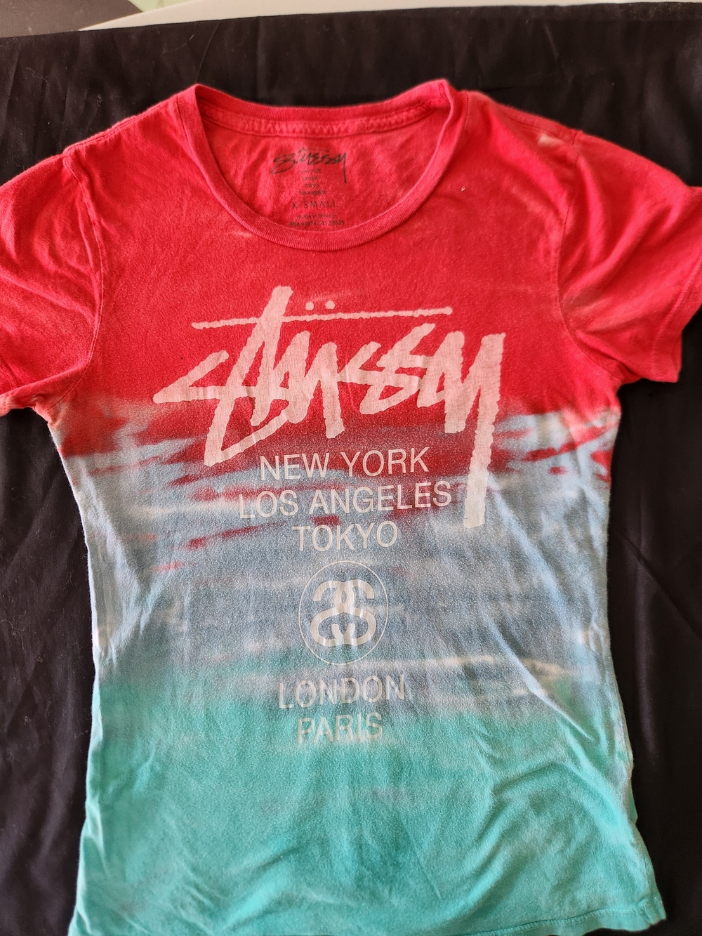 Stussy Kids' Tie-Dye Logo Tee — Pink to Teal